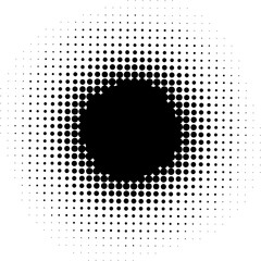 Halftone abstract black dots design element isolated on a white background.