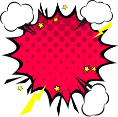 Retro comic design speech bubbles. Flash explosion with clouds, lightning, stars. Pop art vector elements.