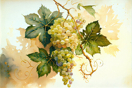watercolor painting of delicious grape, made with generative ai