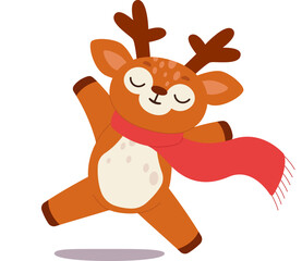 Happy christmas reindeer in scarf flat icon