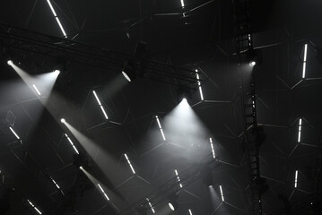 Concert light black and white background with beam lights. Moving head light. 
