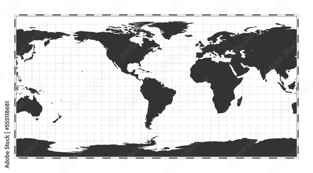 Poster vector world map. equirectangular (plate carree) projection. plain world geographical map with latit