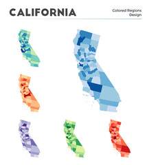 Obraz premium California map collection. Borders of California for your infographic. Colored US state regions. Vector illustration.