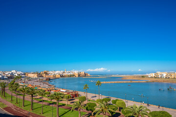 Panoramic view of Rabat Morocco's capital city and the Bouregreg estuary 