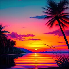 3159660933-dreamlikeart, Tropical sunset or sunrise with lake background__ ### Deformed, blurry, bad anatomy, disfigured, poorly 