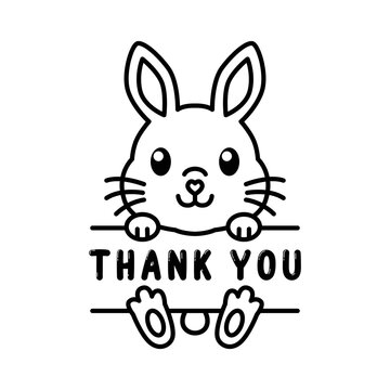 Cute rabbit with thank you sentence cartoon characters vector illustration. For kids coloring book.