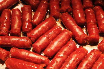 many red roasted Taiwan sausage background. Taiwanese Sausages