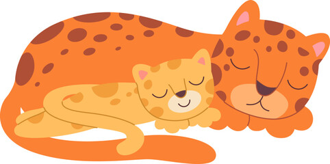Funny mother and baby tiger flat icon Cute cartoon animals