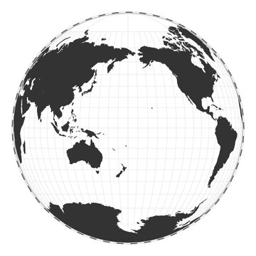 Vector world map. Gilbert's two-world perspective projection. Plain world geographical map with latitude and longitude lines. Centered to 180deg longitude. Vector illustration.