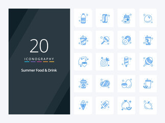20 Summer Food & Drink Blue Color icon for presentation. Vector icons illustration