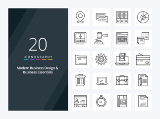Fototapeta na wymiar 20 Modern Business And Business Essentials Outline icon for presentation. Vector Line icons illustration