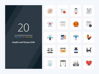 20 Gym Flat Color icon for presentation. Vector icons illustration