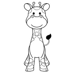 Cute giraffe coloring page vector illustration isolated on white background.