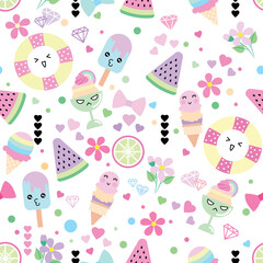 Cute seamless pattern summer item colorful neon.
