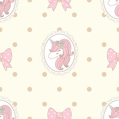 Cute seamless pattern head unicorn vintage style with polka dot.