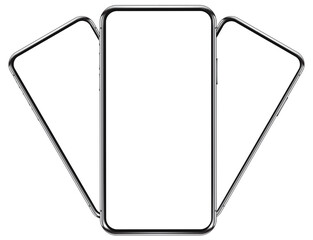 Three smartphone mock up template isolated png