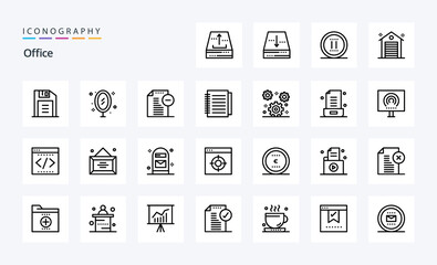 25 Office Line icon pack. Vector icons illustration