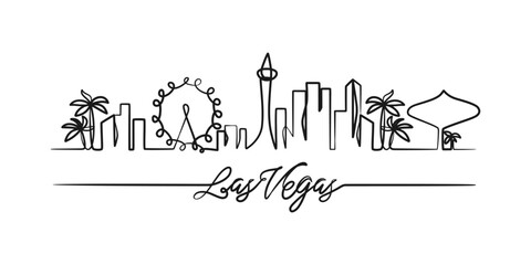 Single continuous line drawing of Las Vegas city skyline