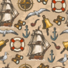 Marine travel vintage pattern seamless