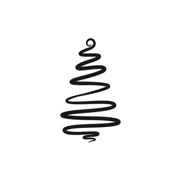 Continuous line drawing Christmas tree, Xmas tree one line drawing