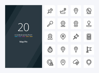 20 Map Pin Outline icon for presentation. Vector Line icons illustration