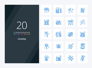 Fototapeta na wymiar 20 Camping Blue Color icon for presentation. Vector icons illustration