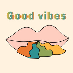 retro lips 70s vector. good vibes