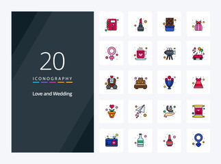 20 Wedding line Filled icon for presentation. Vector icons illustration