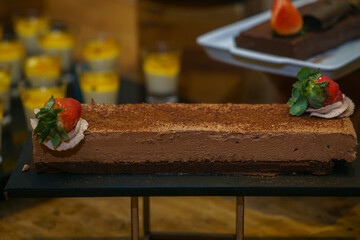 gourmet chocolate cake with strawberries