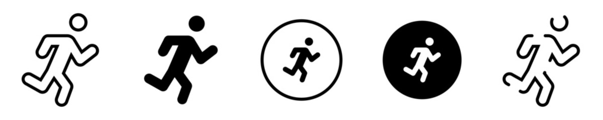 Conjunto de iconos de hombre corriendo. Velocidad. Concepto de correr, deporte, ir de prisa, rápido. Hombre corriendo de diferentes estilos - obrazy, fototapety, plakaty