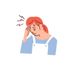頭痛がつらい体調不良の主婦のイラスト