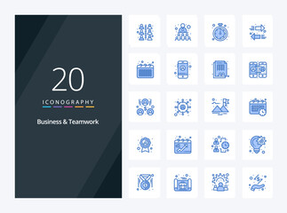 20 Business And Teamwork Blue Color icon for presentation. Vector icons illustration