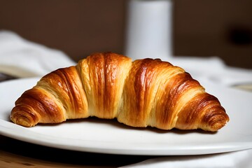 Croissant on a white plate , freshly baked