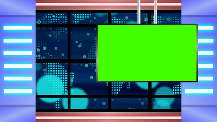 news room illustration with green screen television