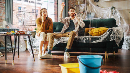 Roof is Leaking, Pipe Rupture at Home: Angry Couple Calling Insurance Company, Screaming into Phone...