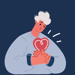 Cartoon vector illustration of Young man with heart pain touching his chest. Heart attack, stroke concept.