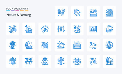 Fototapeta na wymiar 25 Nature And Farming Blue icon pack. Vector icons illustration