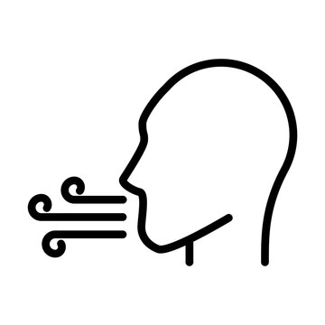 Icono de persona soplando. Inflar, soplar, fumar. Viento fr&iacute;o. Ilustraci&oacute;n vectorial