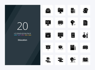 20 Education Solid Glyph icon for presentation. Vector icons illustration