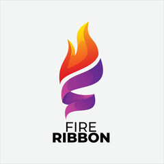 Fire ribbon logo icon vector design template