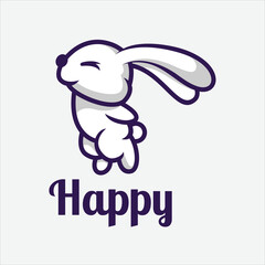 Happy rabbit vector logo design template symbol