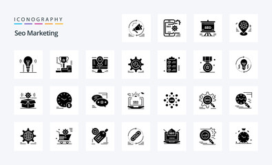 25 Seo Marketing Solid Glyph icon pack. Vector icons illustration