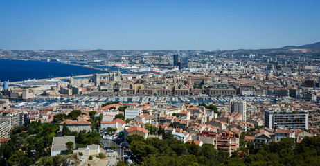 View of the port and downtown of Marseille, France