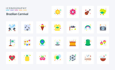 25 Brazilian Carnival Flat color icon pack. Vector icons illustration