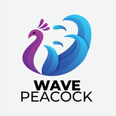 Wave peacock vector logo design illustration 