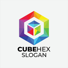 Fototapeta premium Gradient cube hex vector logo design template 