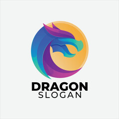 Gradient dragon vector logo design illustration 