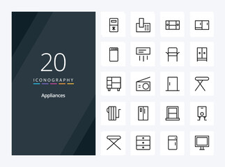 20 Appliances Outline icon for presentation. Vector Line icons illustration