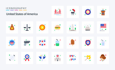 25 Usa Flat color icon pack. Vector icons illustration