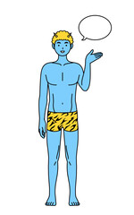 ふきだしつき、案内をするトラ柄パンツをはいた青鬼の男性、伝統行事、節分